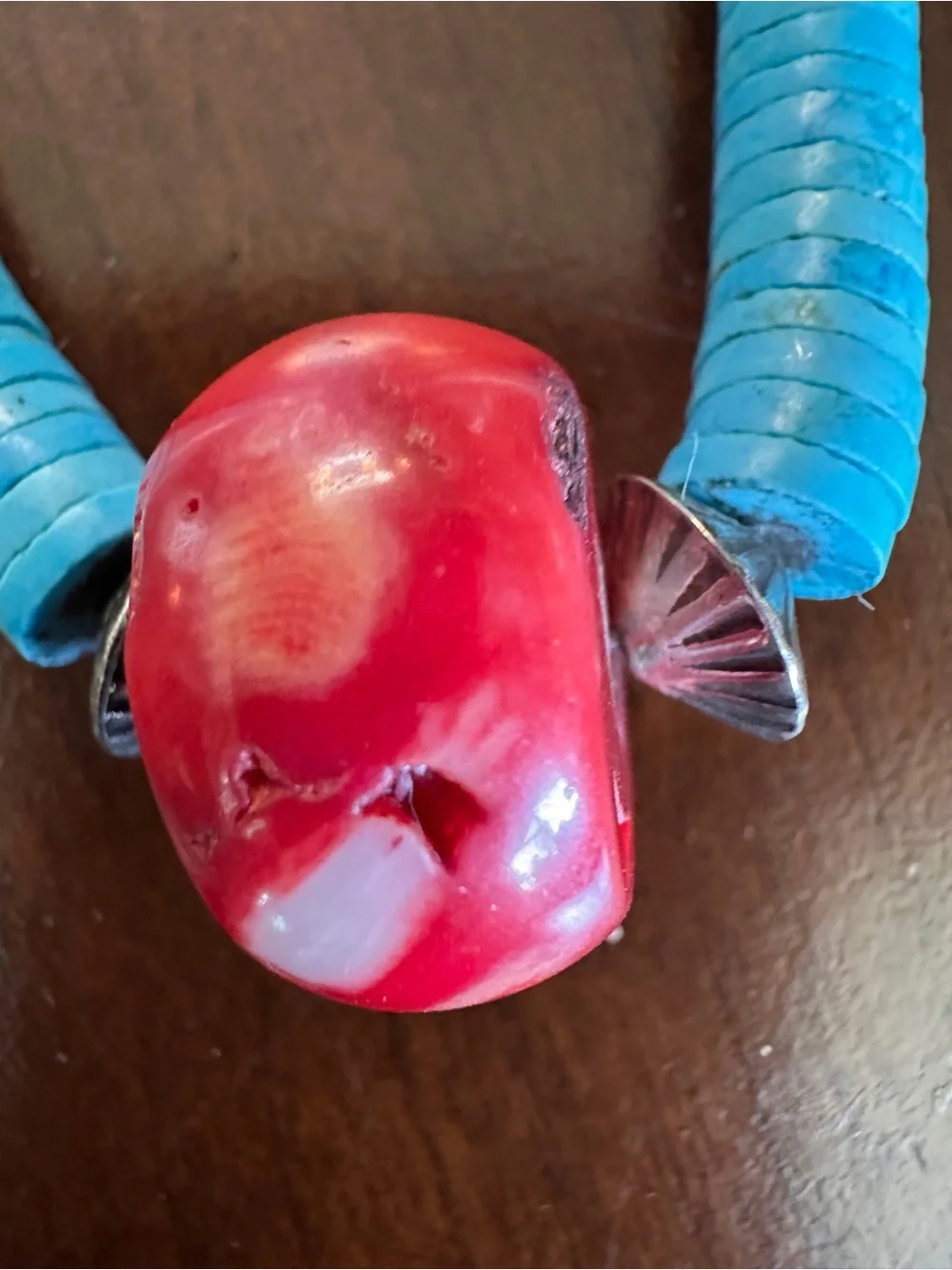 Vibrant Turquoise Necklace with Red Coral Bead Accent